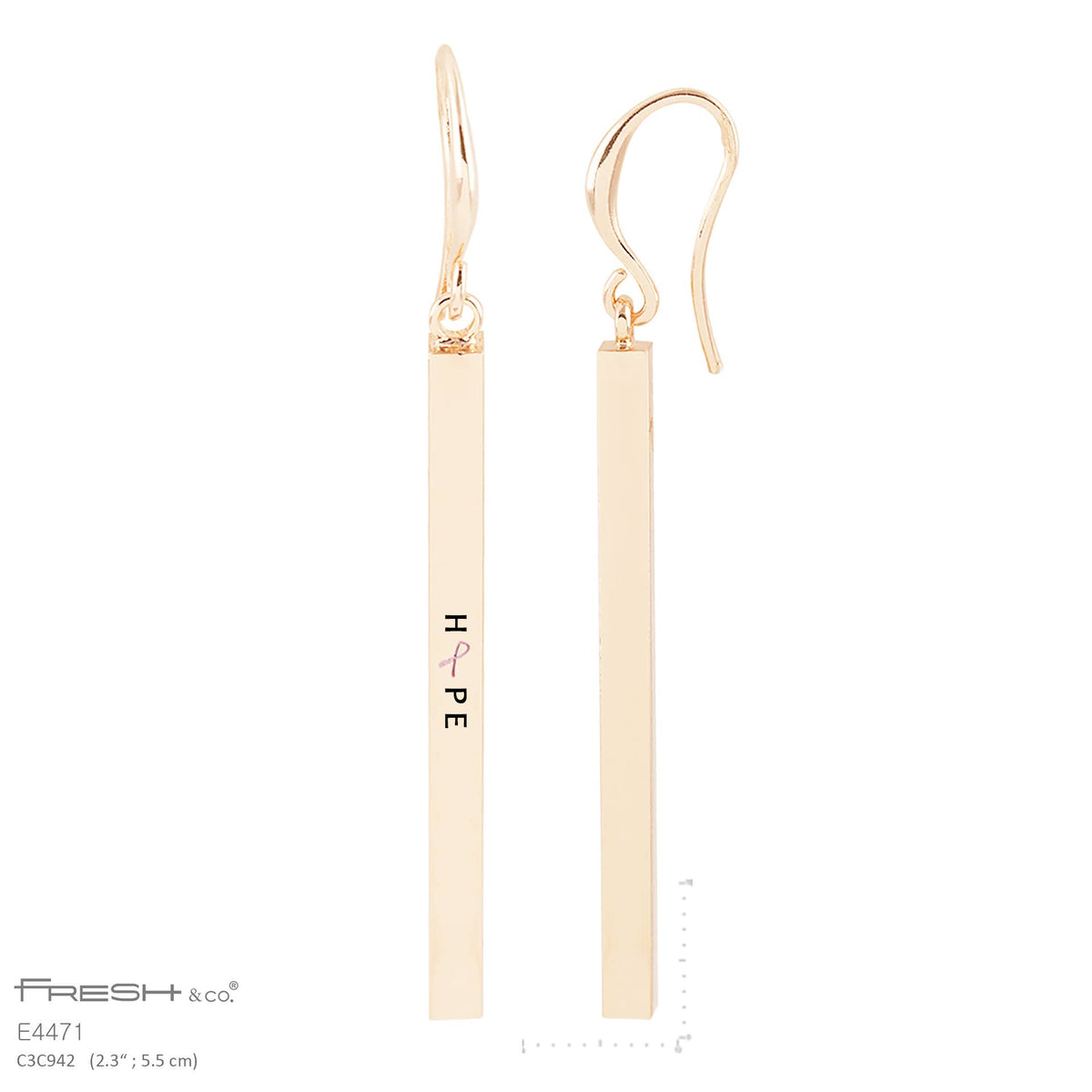 "HOPE" Engraved Vertical Bar Dangle Earrings