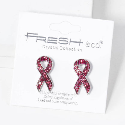 Sparkling Crystal Paved Awareness Ribbon Stud Earrings
