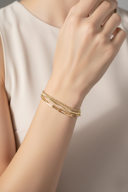 3-in-1 Layered Chain Bracelet with Easy Magnetic Clasp