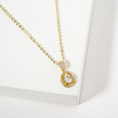 Two Teardrop Pendant 18K-Gold-Dipped Brass Necklace