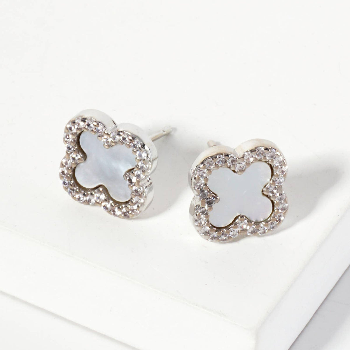 Pave-Set Cubic-Zirconia 11mm Quatrefoil Stud Earrings