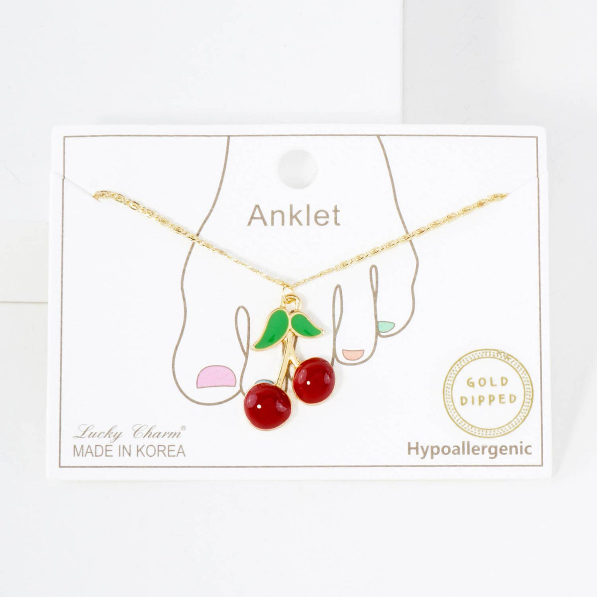 Enamel Cherry Charm Dainty Anklet - Gold & Silver Toned