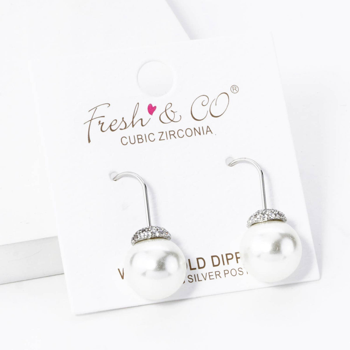 18K GOLD DIPPED CUBIC ZIRCONIA PAVE 10MM PEARL DROP EARRINGS