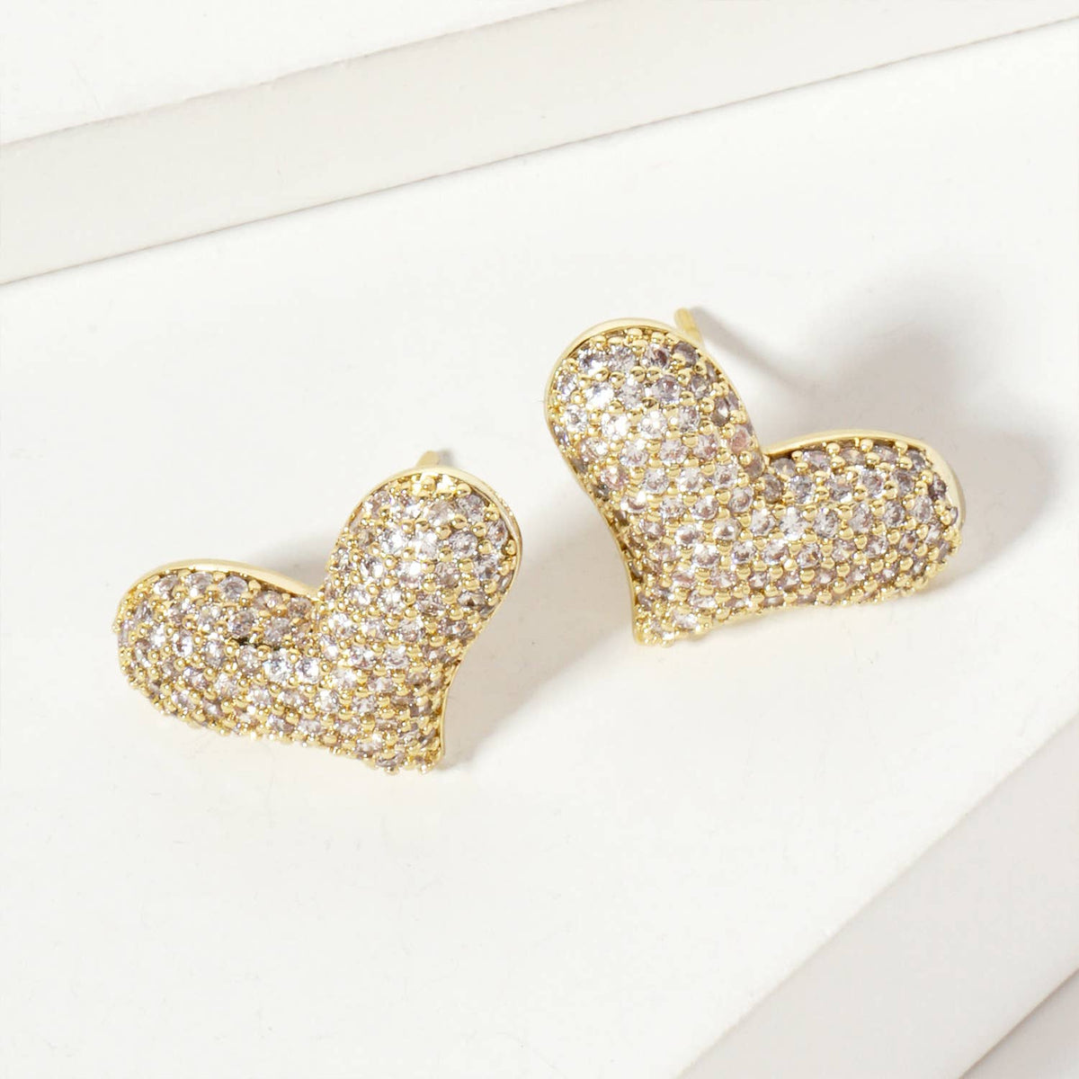 Micro-Pave-Set CZ Puffy Heart Stud Earrings