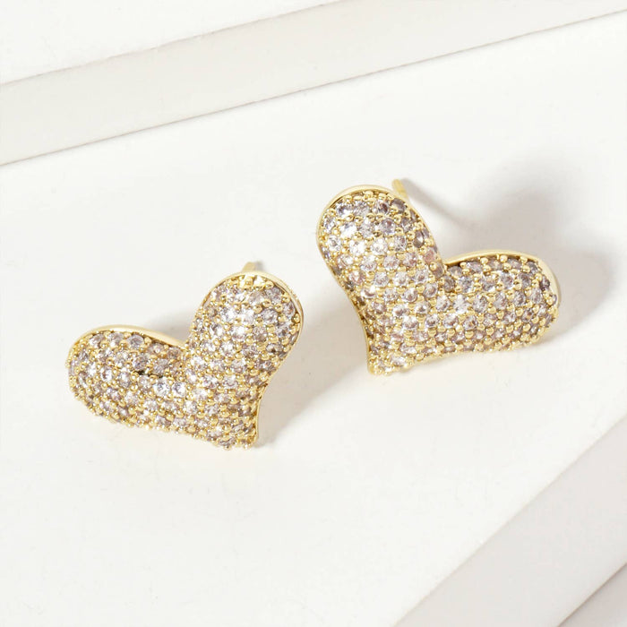 Micro-Pave-Set CZ Puffy Heart Stud Earrings