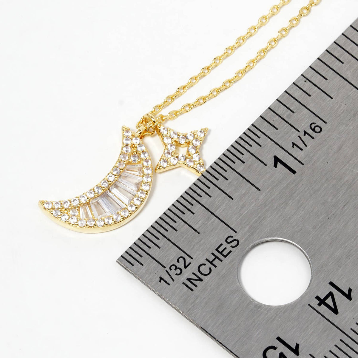 18K Gold Dipped CZ Pave Crescent Moon Pendant Necklace