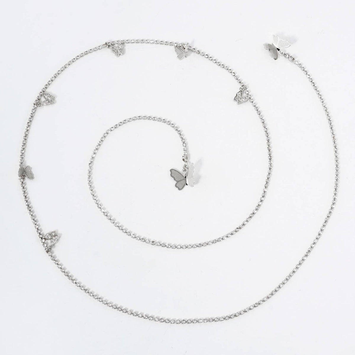 Satellite-Style Pave-Set Cubic-Zirconia Butterfly Face-Chain