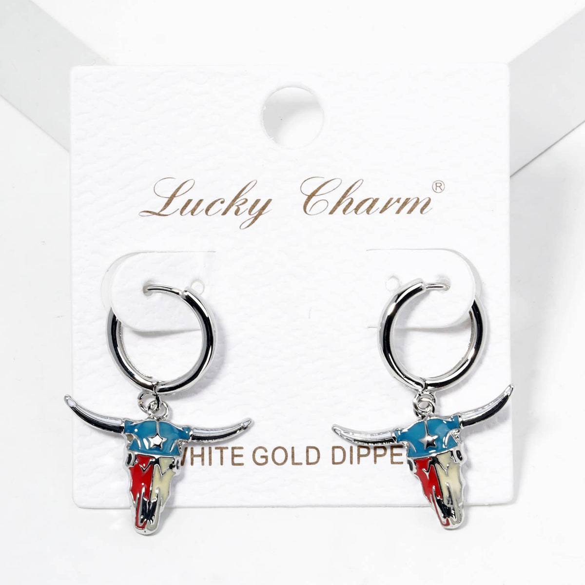 Enamel Western Bull Skull Huggie Hoop Earrings