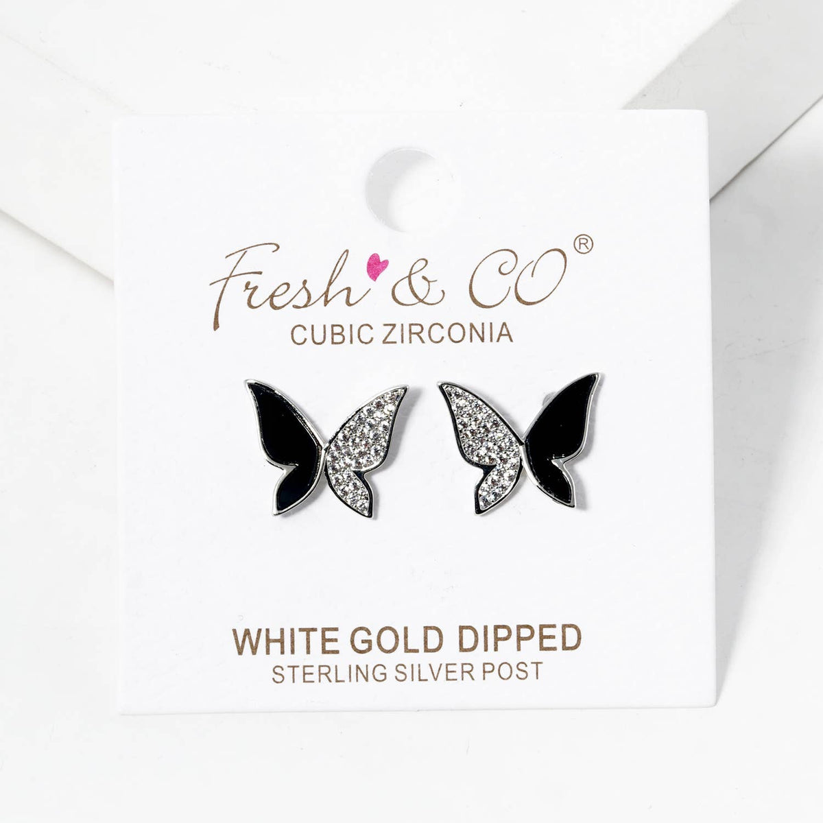 Cubic Zirconia & Enamel Asymmetric Butterfly Stud Earrings