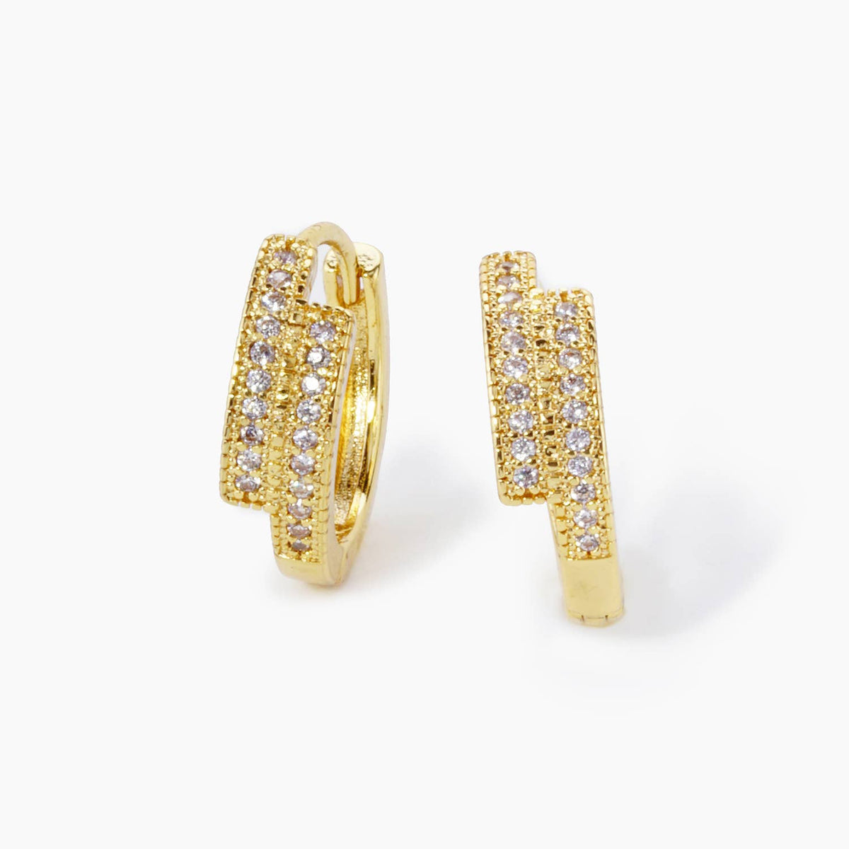 DOUBLE LINE MICRO PAVE SET CUBIC ZIRCONIA 15MM HUGGIE HOOP