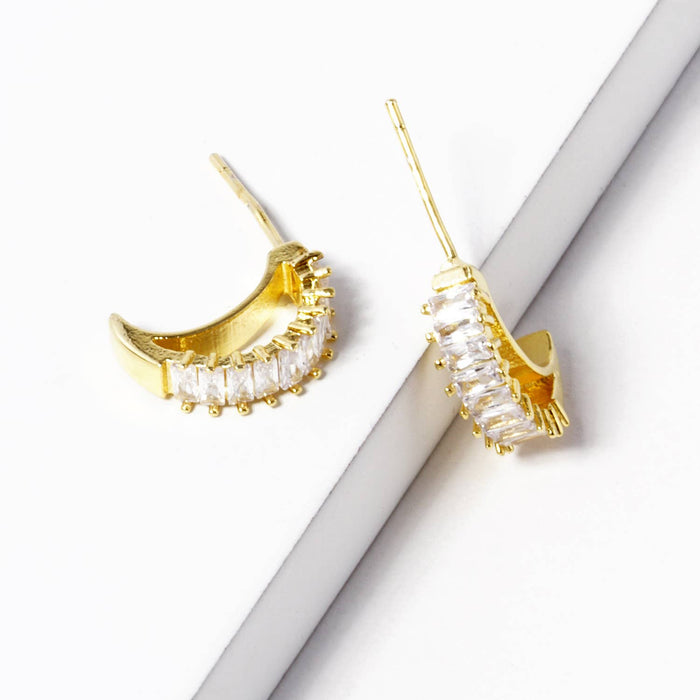 Dainty Baguette Cubic Zirconia Half-Hoop Earrings