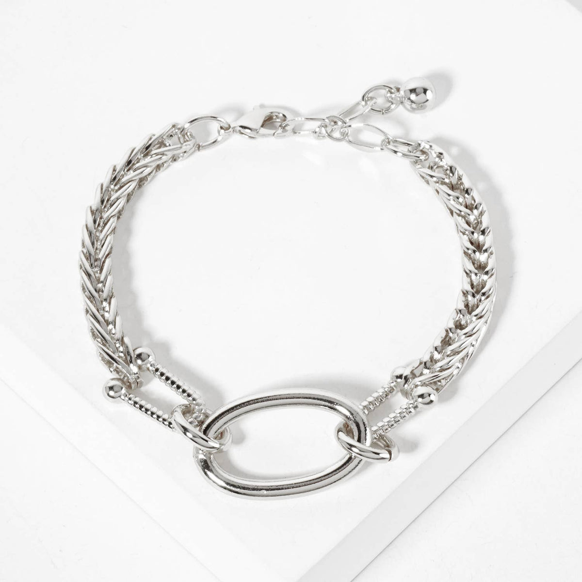 Mixed Texture Oval Link Chain Bracelet