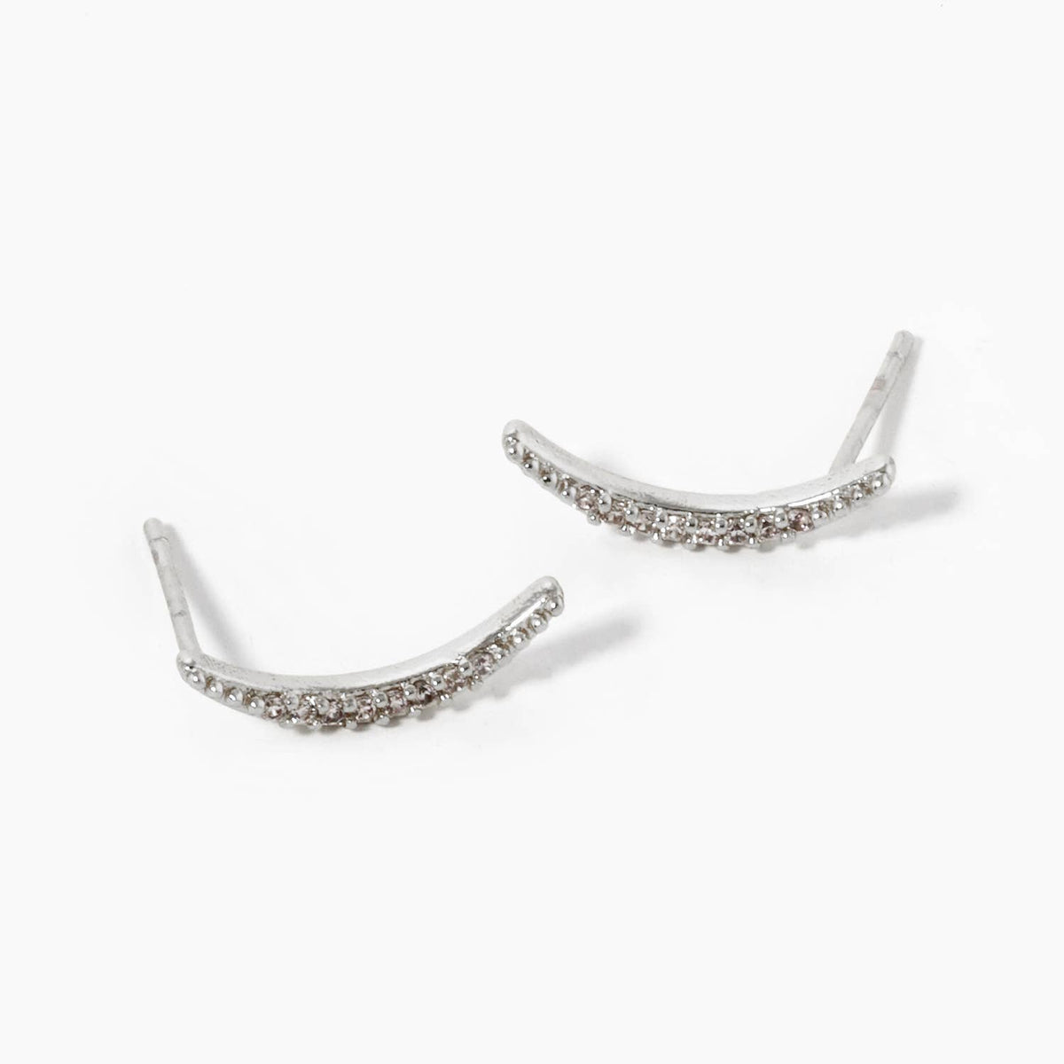 18K Gold Dipped CZ Pave Delicate Curved Bar Stud Earrings
