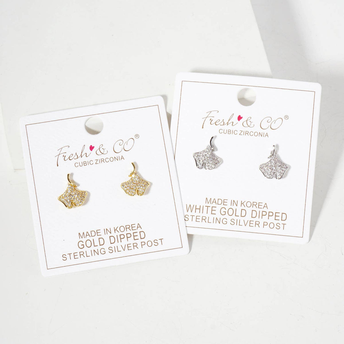 Micro-Pave-Set 13mm Ginkgo Leaf Stud Earrings