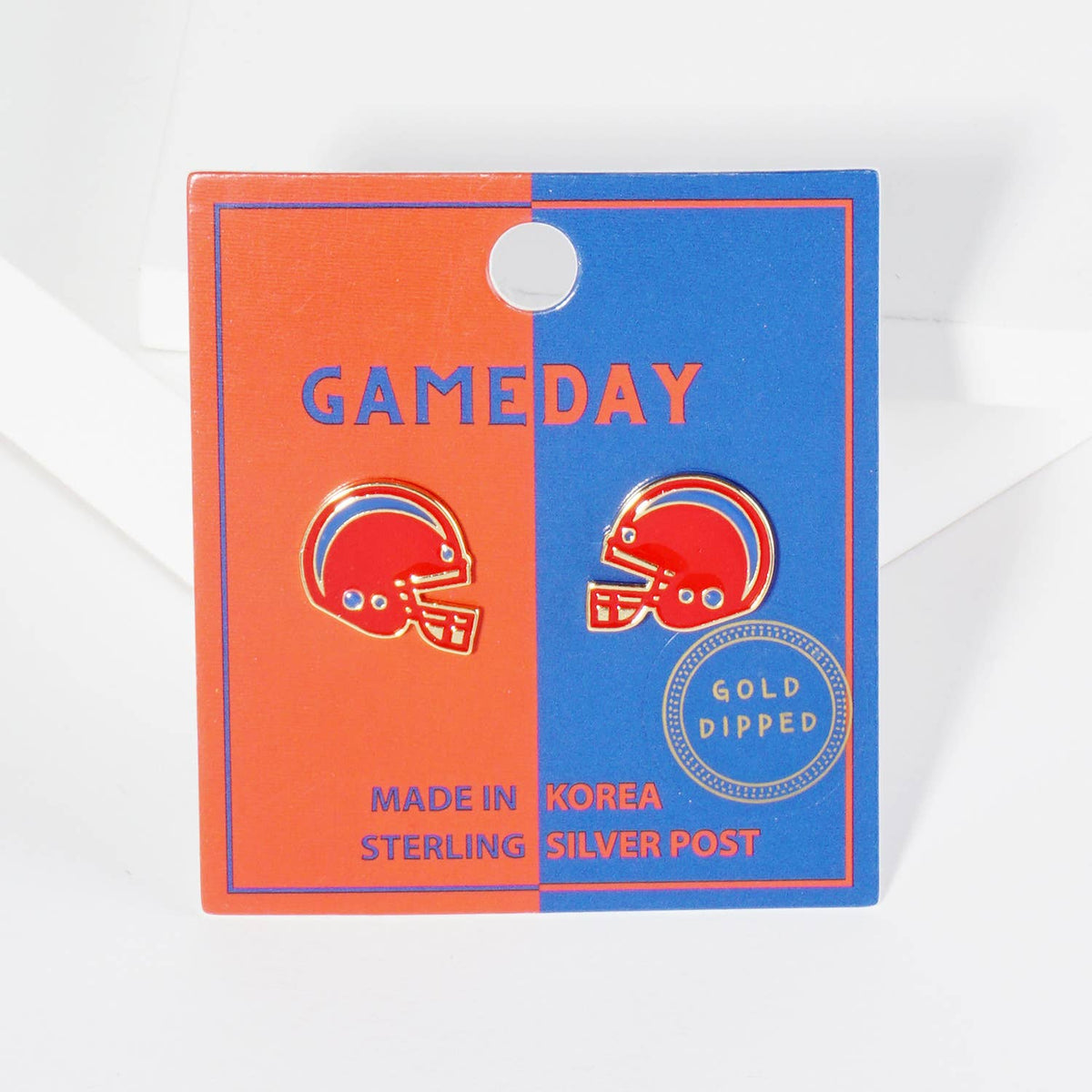 18K Gold Dipped Enamel Football Helmet Game Day Stud Earring
