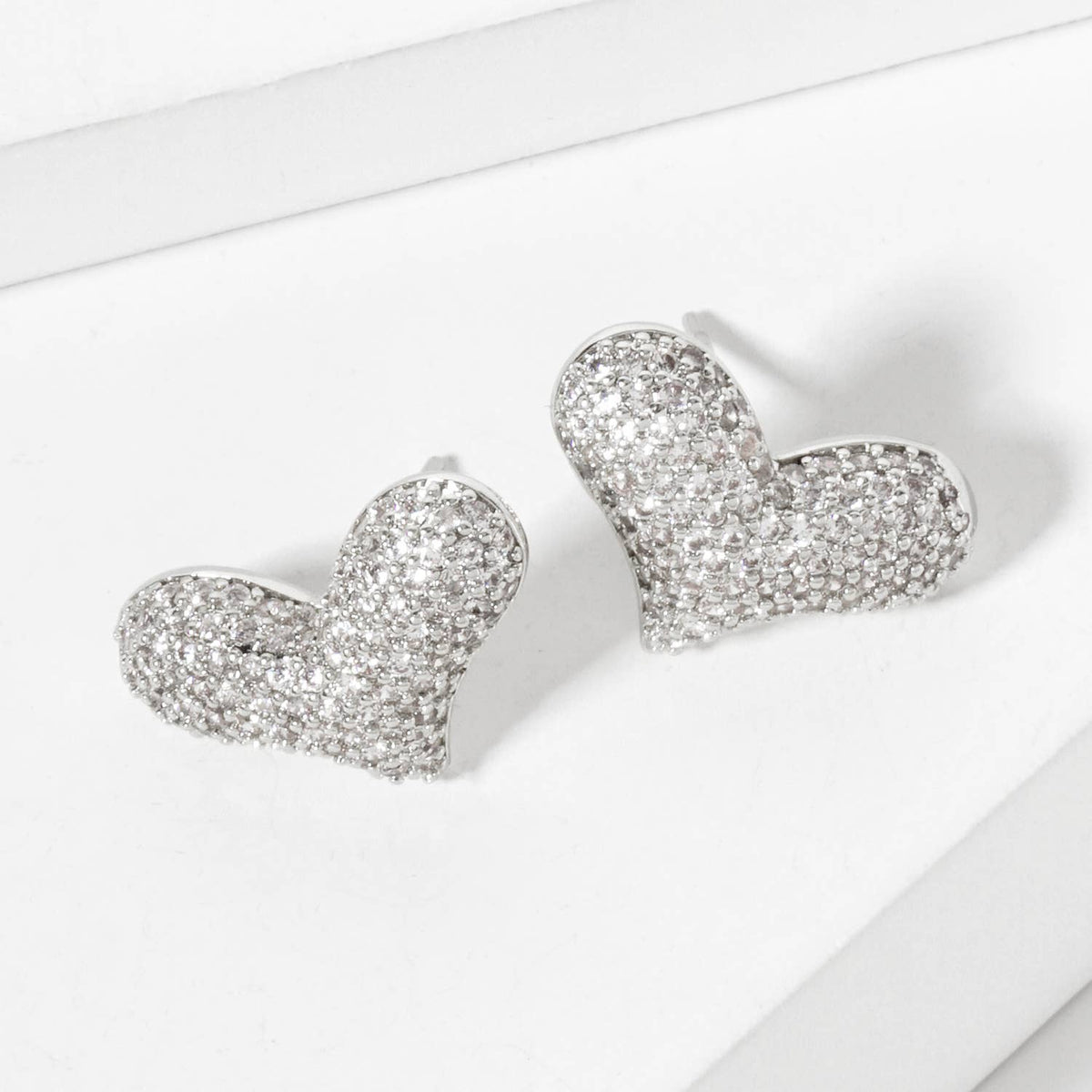 Micro-Pave-Set CZ Puffy Heart Stud Earrings