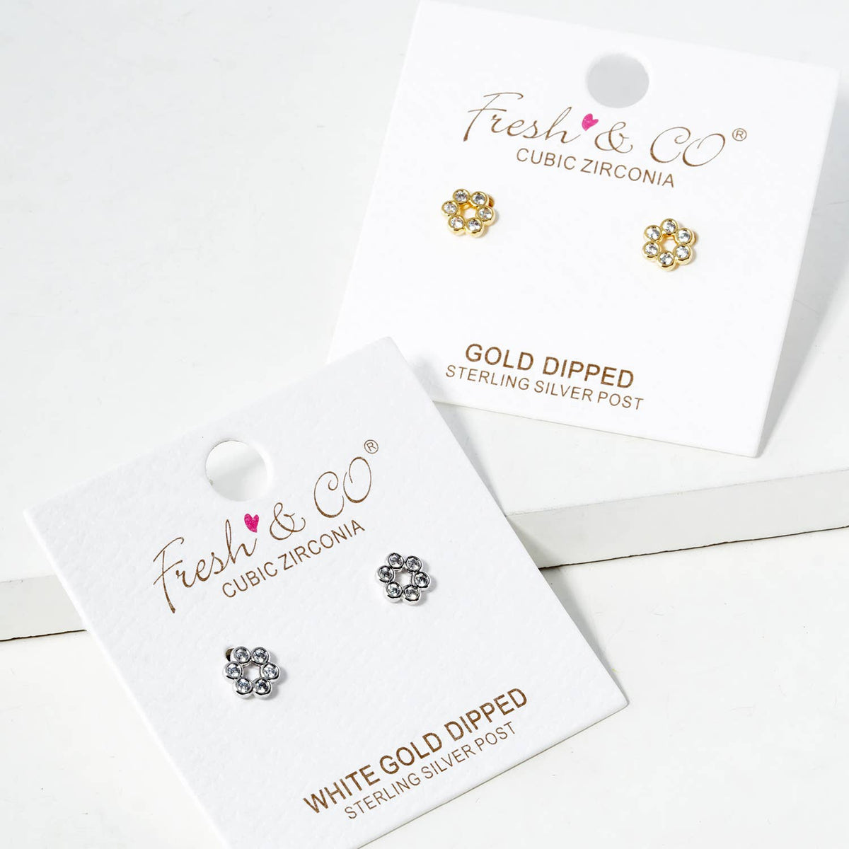 18K Gold Dipped CZ Stone Flower Post Stud Earrings