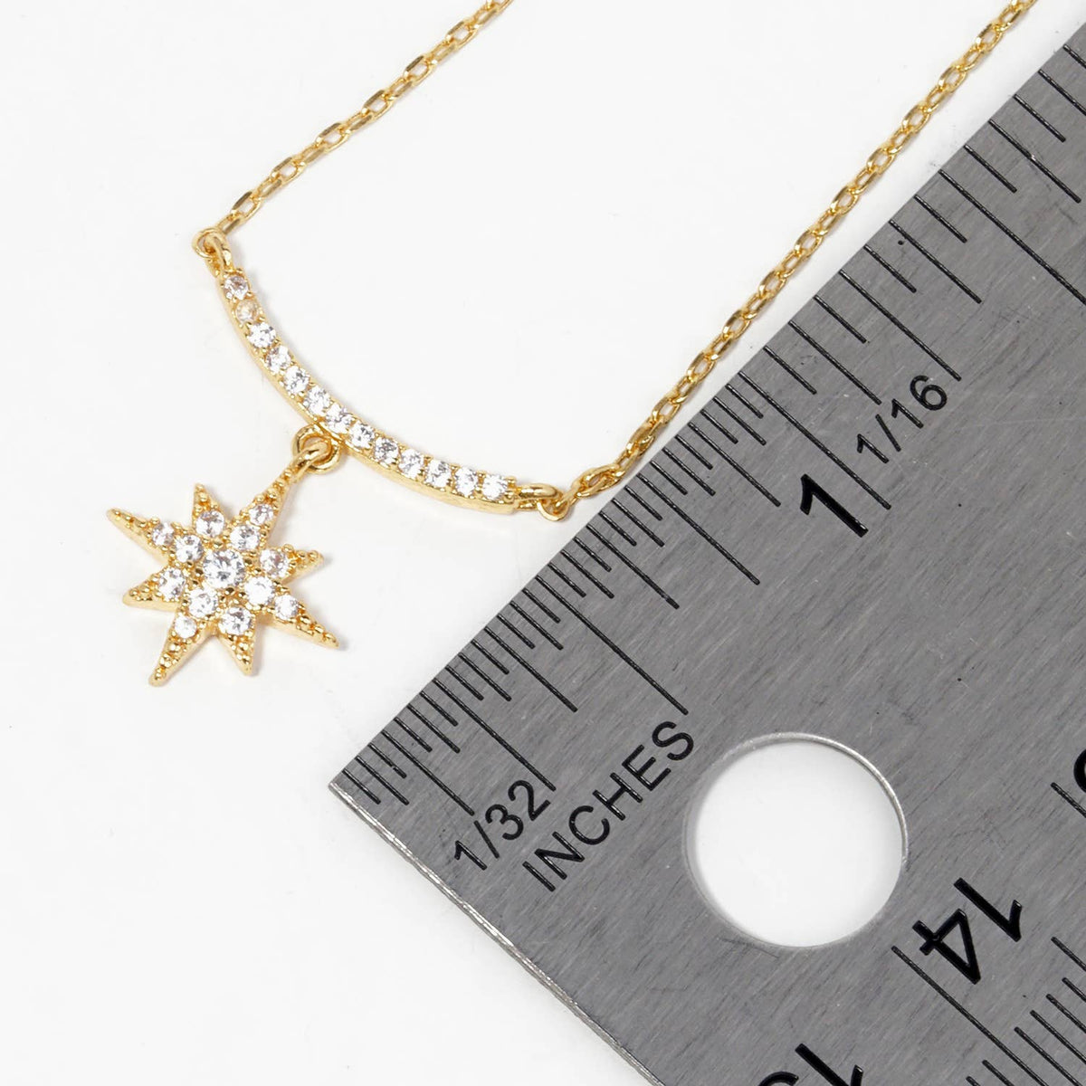 Minimalist Pave Curved Bar & North Star Charm Necklace