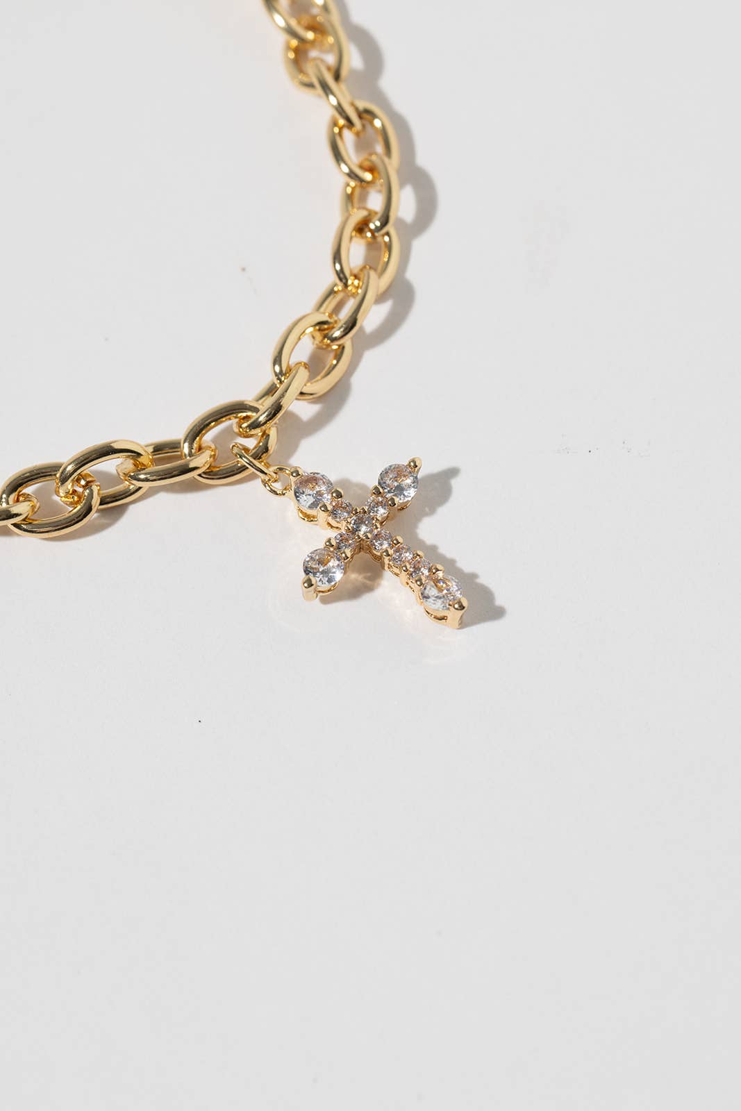 Cubic Zirconia Cross Charm Link Bracelet with Magnetic Clasp