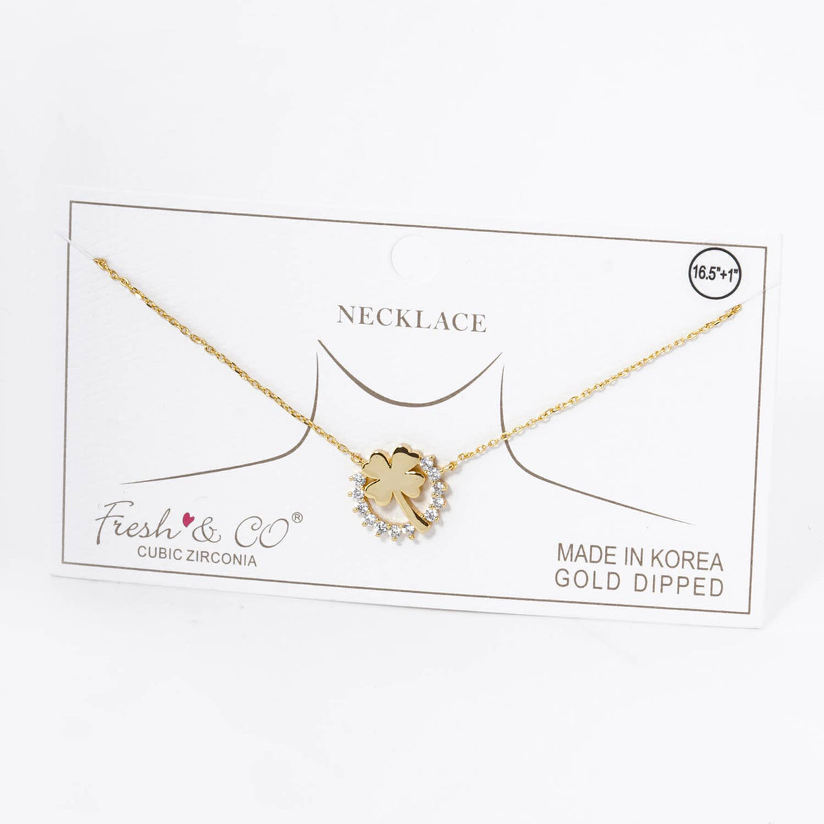 Pave Circle with Clover Pendant Necklace / 18K Gold Dipped