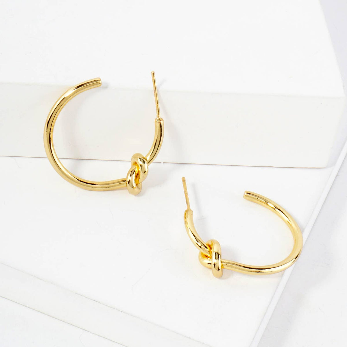 Polished Brass Delicate Knot Accent 25mm Hoop Earrings