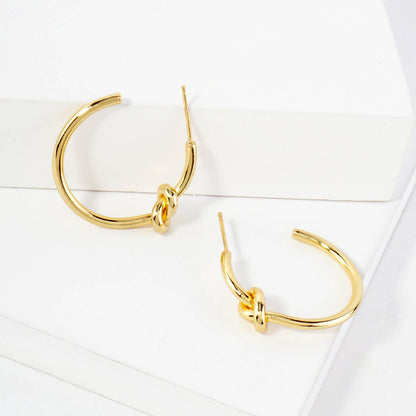 Polished Brass Delicate Knot Accent 25mm Hoop Earrings