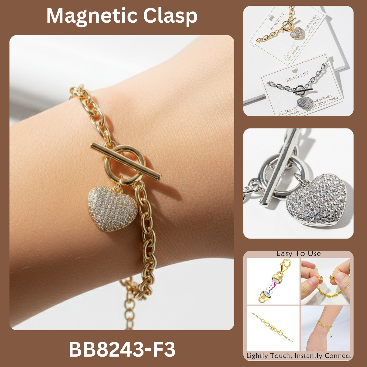 Pavé Cubic Zirconia Heart Toggle Bracelet