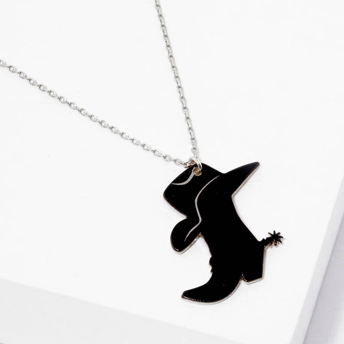 Minimalist Black Enamel Cowboy Boot & Hat Pendant Necklace