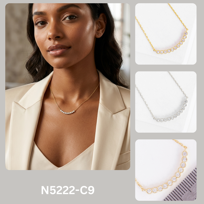 Curved CZ Bar Pendant Necklace