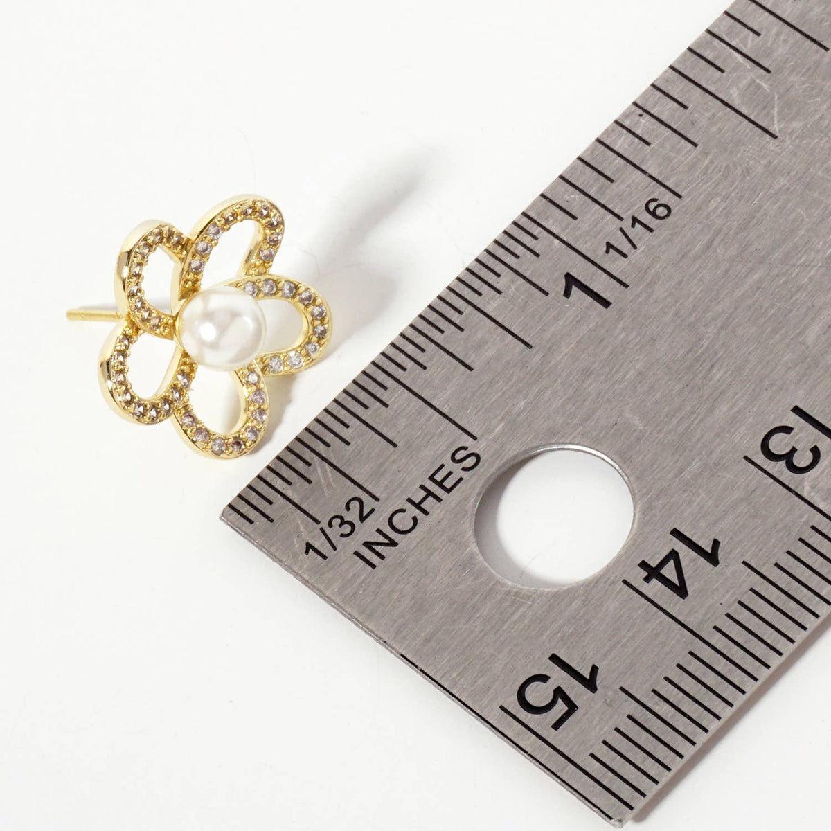 Botanical-Theme Pave-Set Pearl Flower Stud Earrings