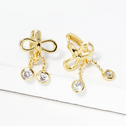 Dainty Bow & Cubic Zirconia Dangle Huggie Hoops