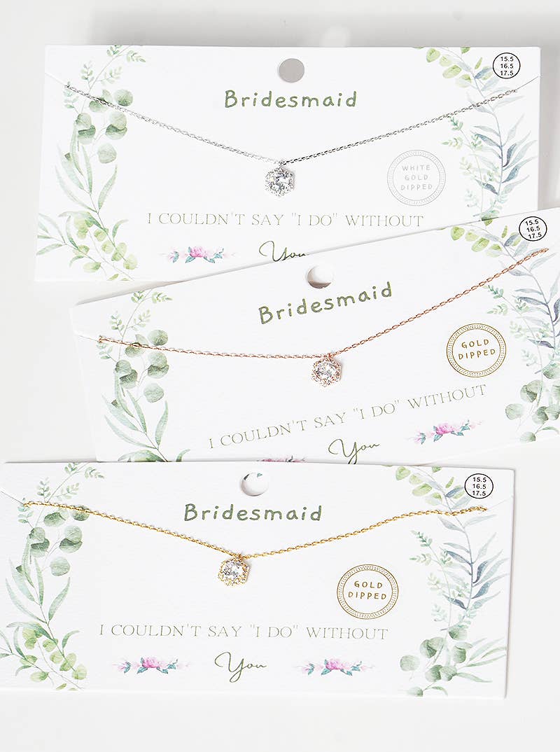 Bridesmaid CZ Hexagon Pendant Necklace Carded Gift Set