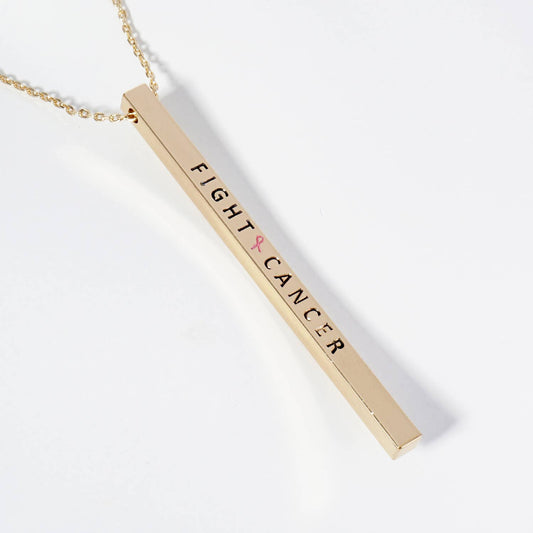 "FIGHT CANCER" Vertical Bar Pendant Necklace