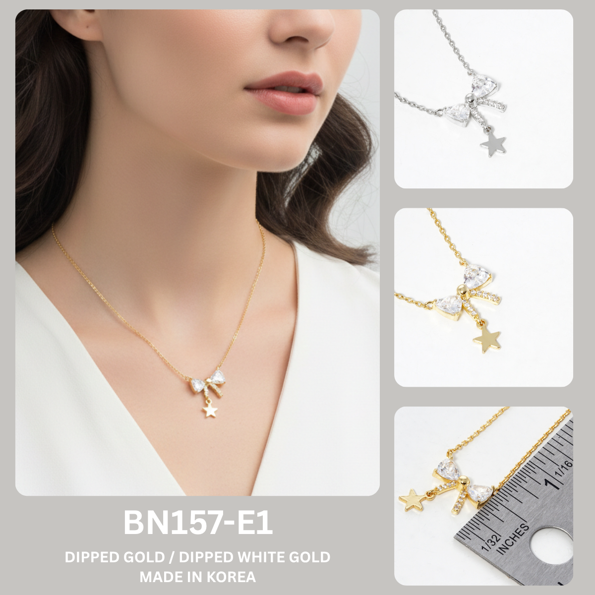 Dainty CZ Bow & Star Pendant Necklace