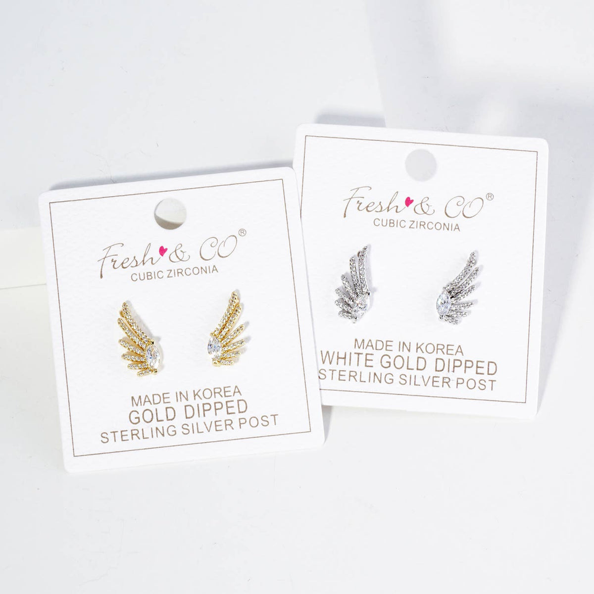 18K Gold Dipped Angel Wings Cubic Zirconia Stud Earrings