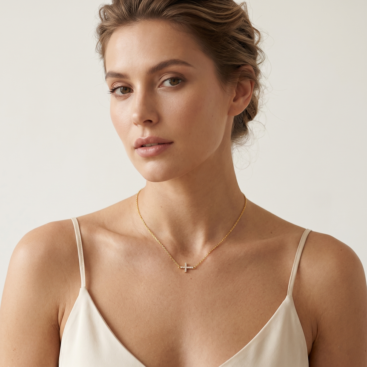 Dainty Pavé Cross Pendant Necklace