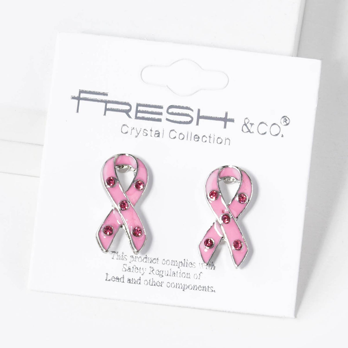 Pink Ribbon Crystal Awareness Stud Earrings