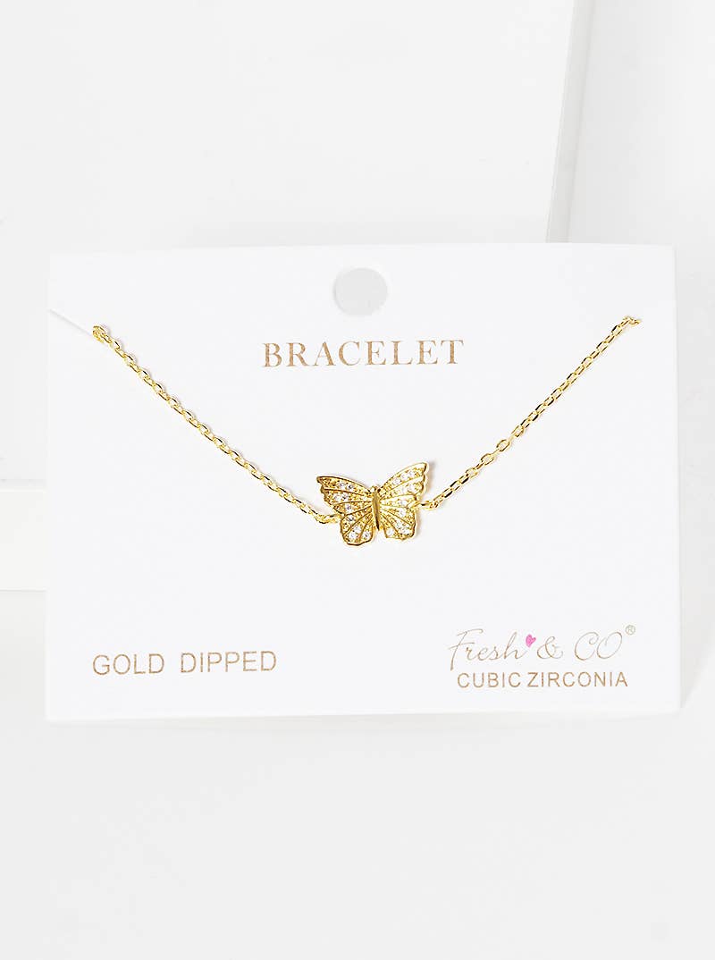 Minimalist Pavé Butterfly Charm Bracelet