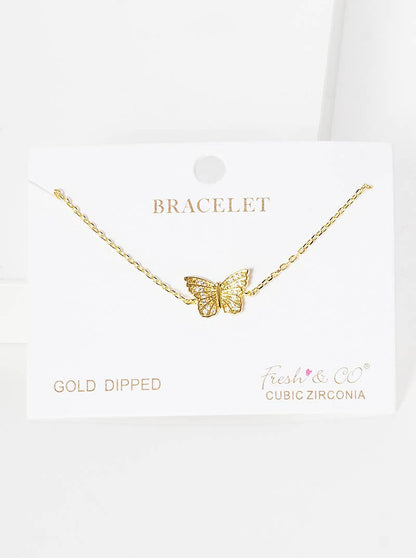 Minimalist Pavé Butterfly Charm Bracelet