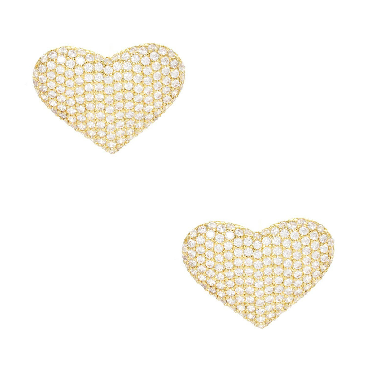 Gold Cubic Embedded Heart Shaped Stud Earrings