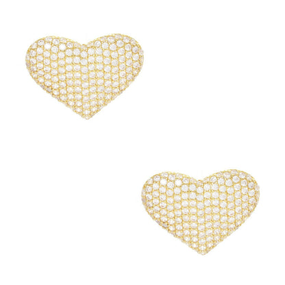 Gold Cubic Embedded Heart Shaped Stud Earrings