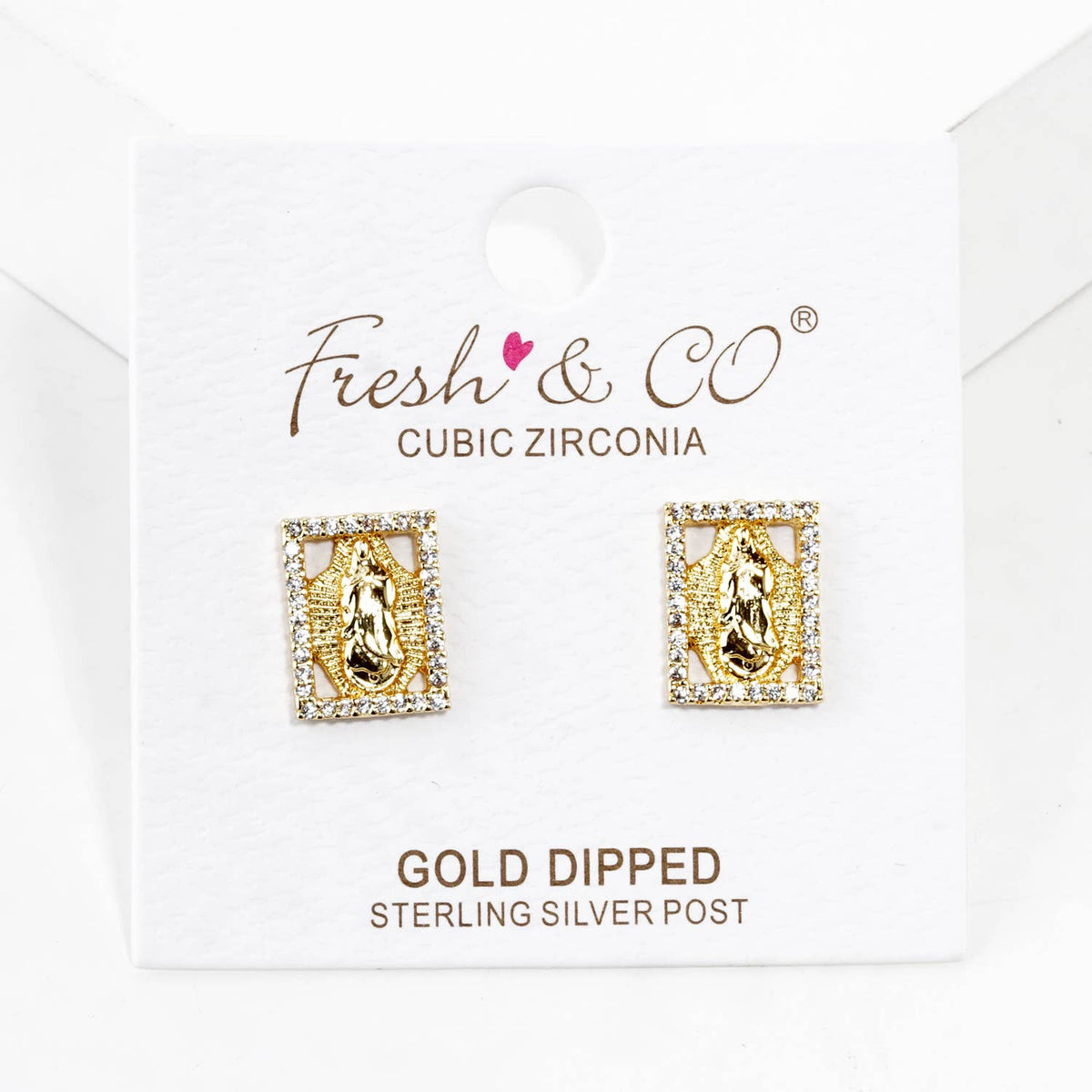 Dainty Pave Virgin Mary Rectangle Stud Earrings