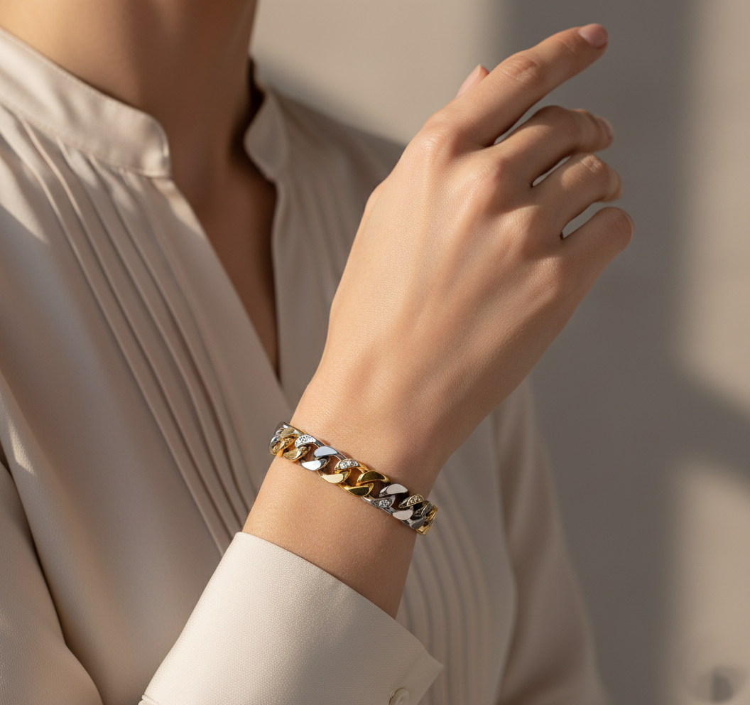 Two-Tone Mixed Metal Chunky Link Bracelet