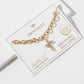 Cubic Zirconia Cross Charm Link Bracelet with Magnetic Clasp