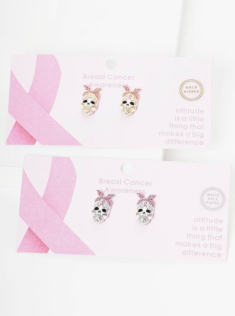 Breast Cancer Awareness Skull Candy Stud Earring