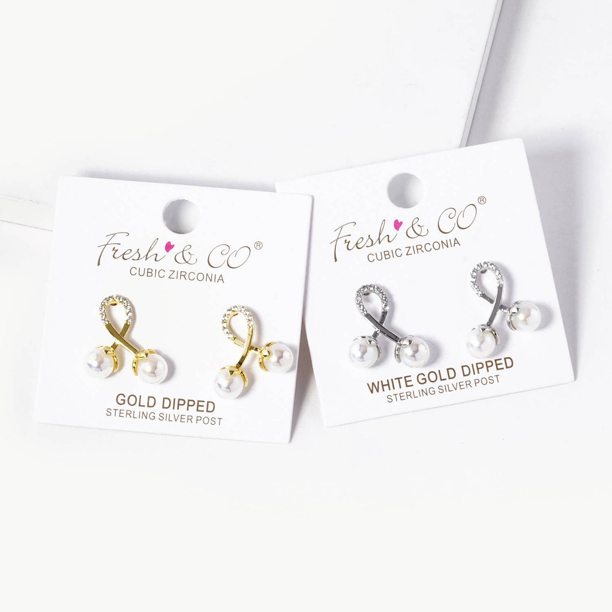 Dainty Spiral Grid Pearl & Cubic Zirconia Stud Earrings