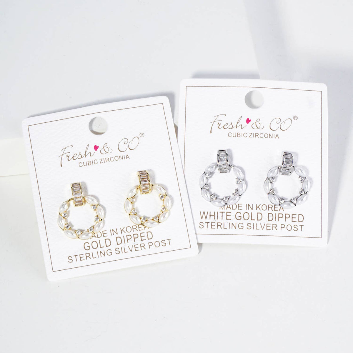 18K Gold Dipped CZ Pearl Beaded Circle Drop Post Earrings
