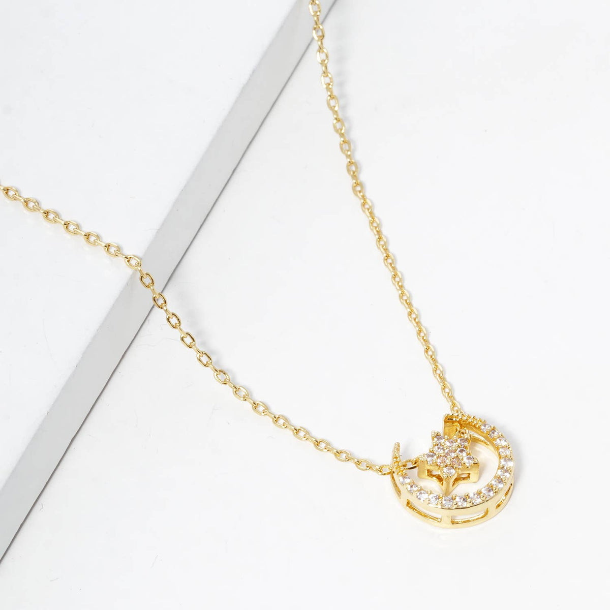 Celestial Moon & Star Pave Pendant Necklace