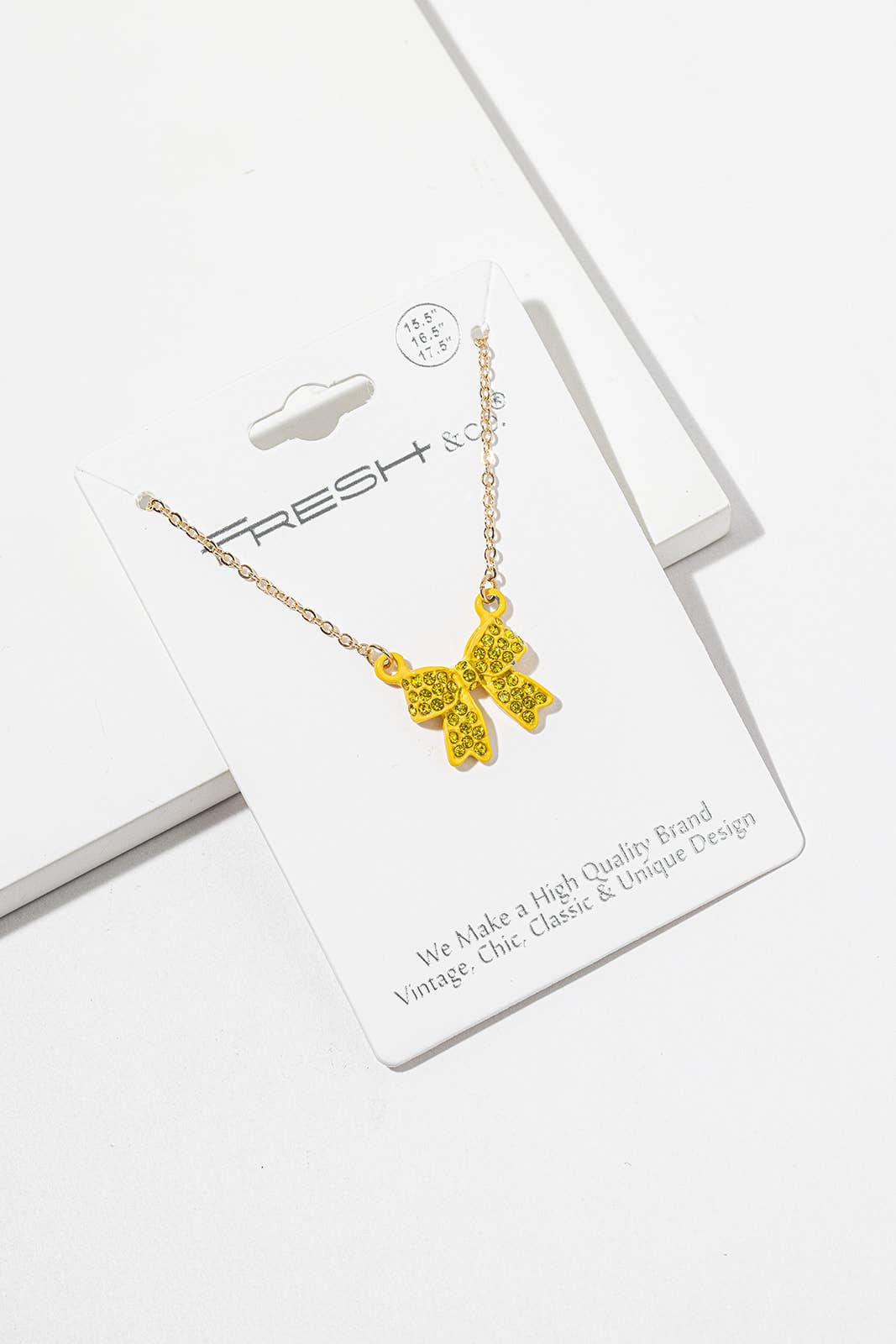 Enamel Crystal Bow Pendant Necklace – Pavé Bow on Chain