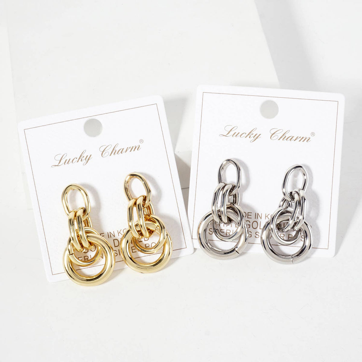 Polished Brass Interlocking Circles Drop Gold-Dipped Earring